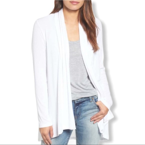 Bobeau High/Low Jersey Cardigan - White XXL